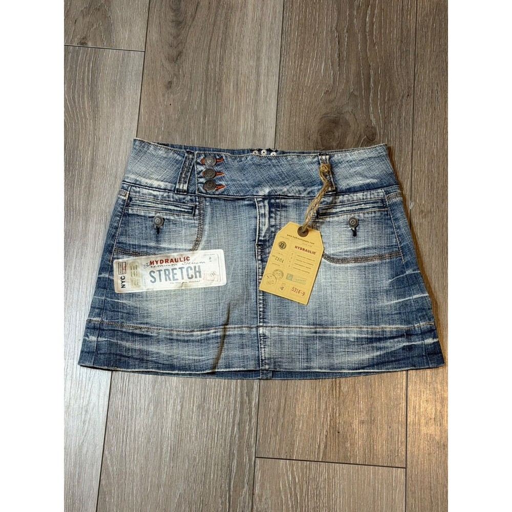 Hydraulic VTG Y2K Denim Micro Mini Skirt Size 7/8 Low Rise Flap Pockets NWT